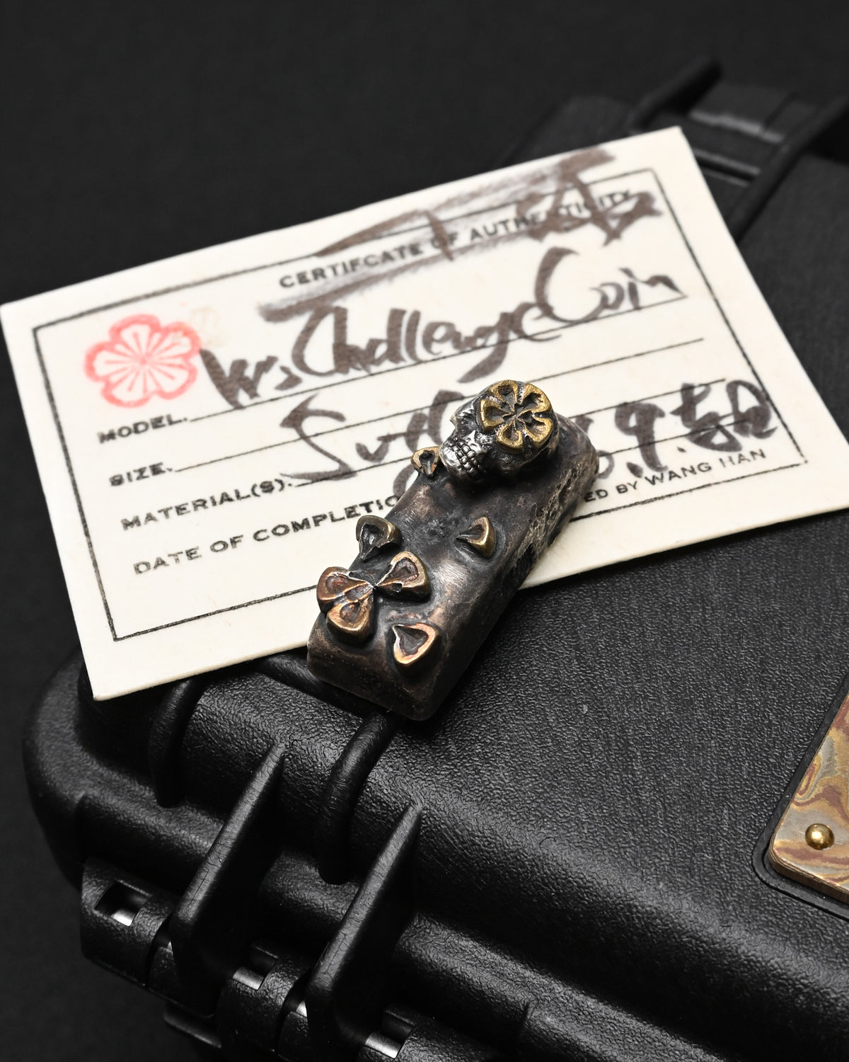 Rare ONE-OFF Wtopia “Tokyo” Silver Skull Floral EDC Challenge Coin / Worry Stone – Made in Japan