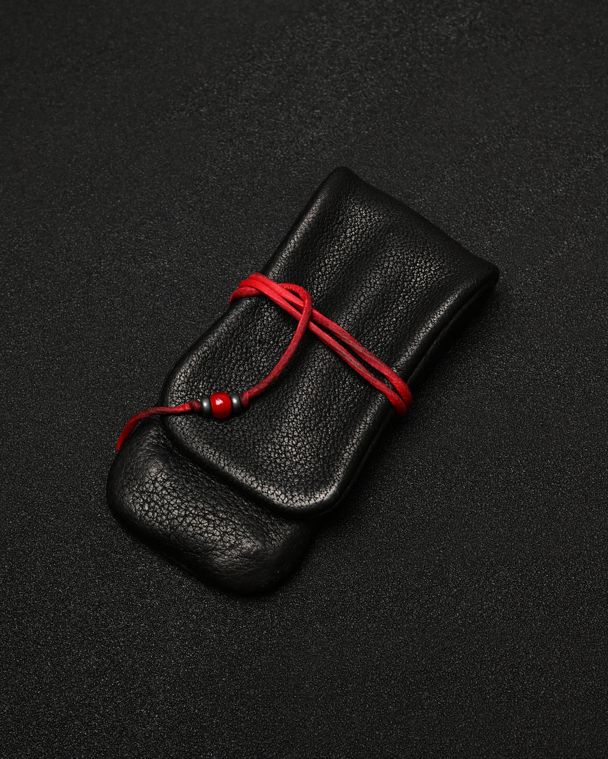 Wtopia Rare Leather Folding EDC Organizer – Red Deerskin Cord, Silver & Glass Details / Made in Japan