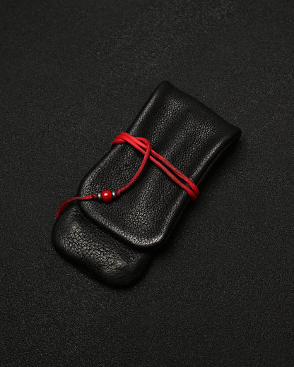 Wtopia Rare Leather Folding EDC Organizer – Red Deerskin Cord, Silver & Glass Details / Made in Japan