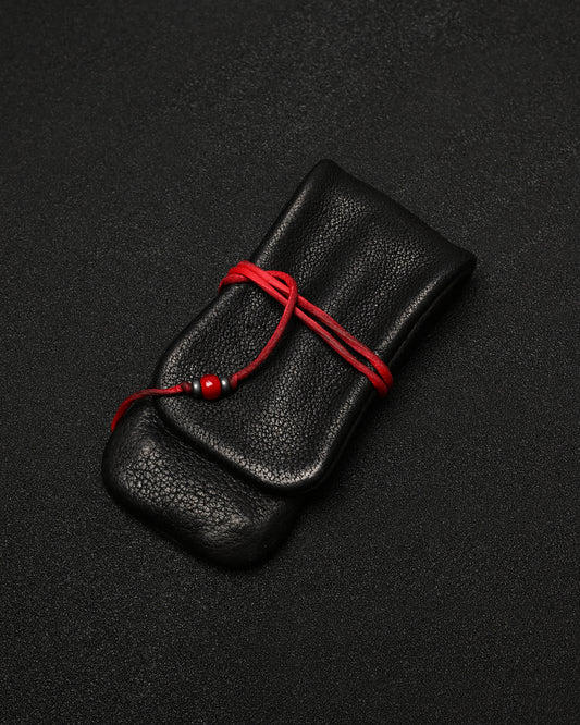 Wtopia Rare Leather Folding EDC Organizer – Red Deerskin Cord, Silver & Glass Details / Made in Japan