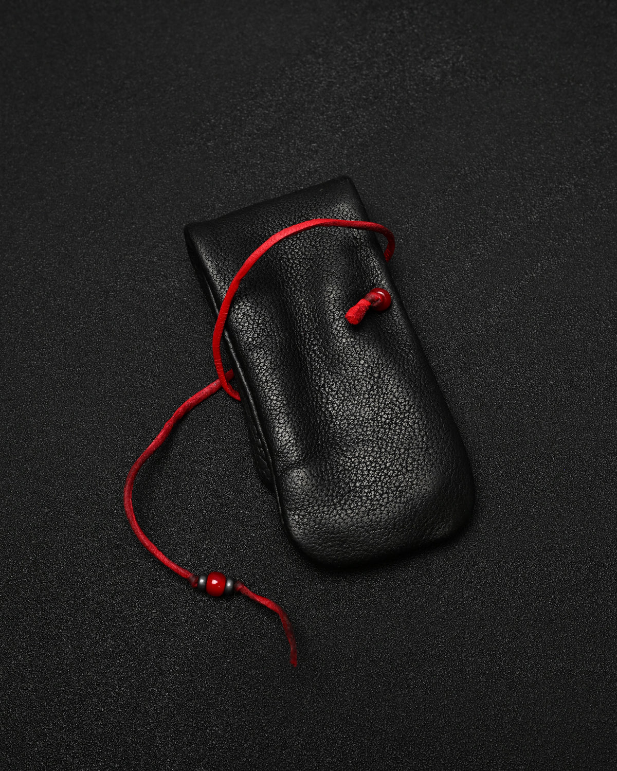 Wtopia Rare Leather Folding EDC Organizer – Red Deerskin Cord, Silver & Glass Details / Made in Japan