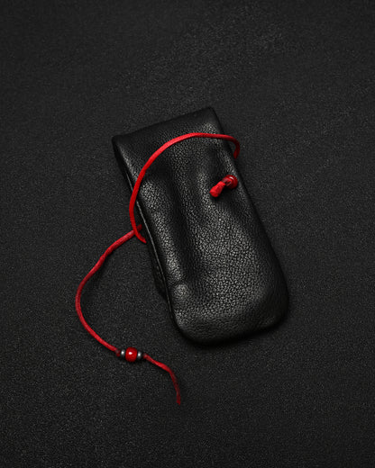 Wtopia Rare Leather Folding EDC Organizer – Red Deerskin Cord, Silver & Glass Details / Made in Japan