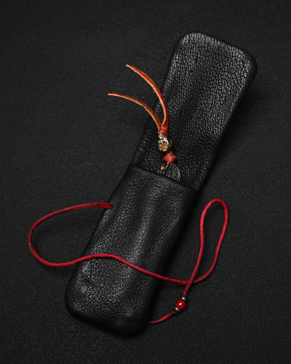 Wtopia Rare Leather Folding EDC Organizer – Red Deerskin Cord, Silver & Glass Details / Made in Japan