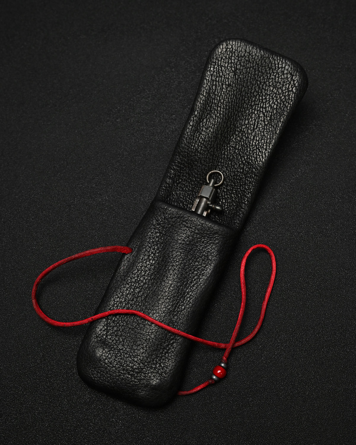 Wtopia Rare Leather Folding EDC Organizer – Red Deerskin Cord, Silver & Glass Details / Made in Japan