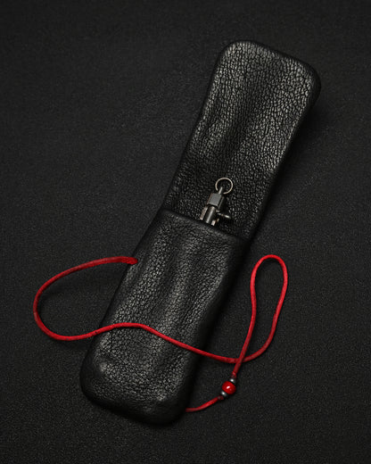 Wtopia Rare Leather Folding EDC Organizer – Red Deerskin Cord, Silver & Glass Details / Made in Japan