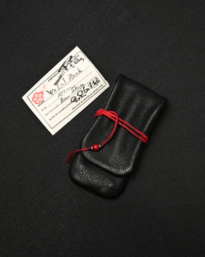 Wtopia Rare Leather Folding EDC Organizer – Red Deerskin Cord, Silver & Glass Details / Made in Japan