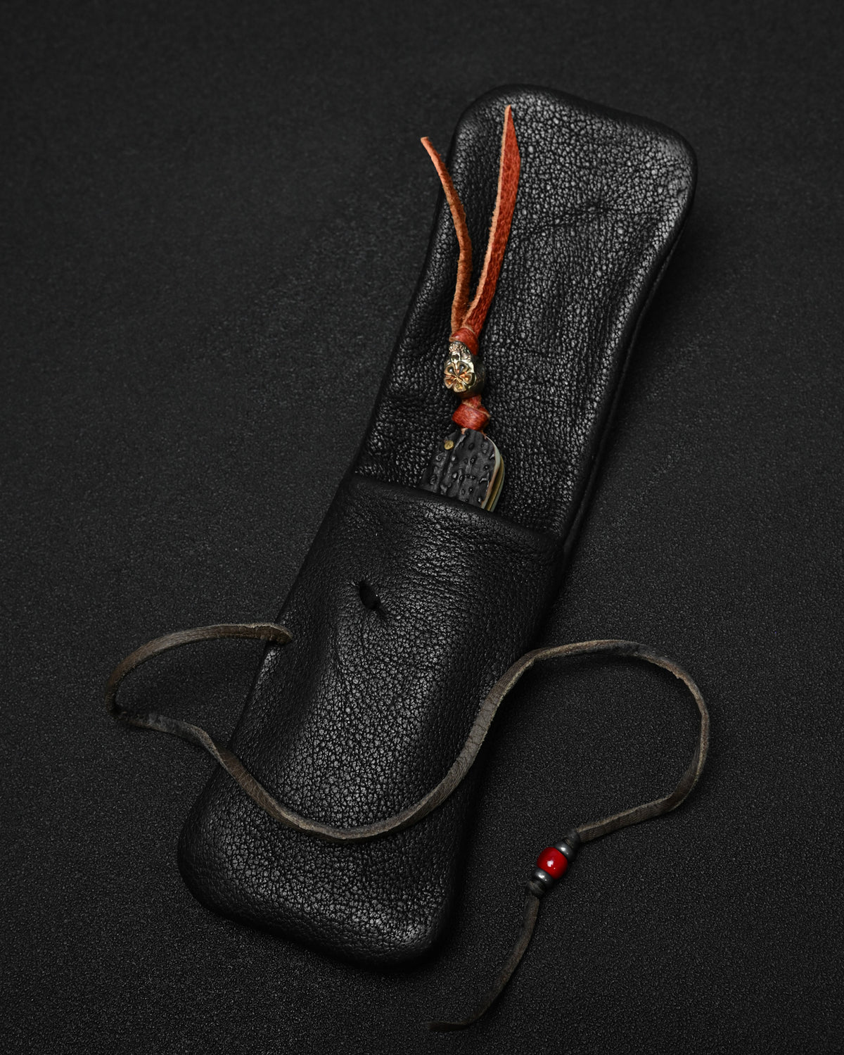 Wtopia Rare Leather Folding EDC Organizer – Deerskin Cord, Silver & Glass Details / Made in Japan