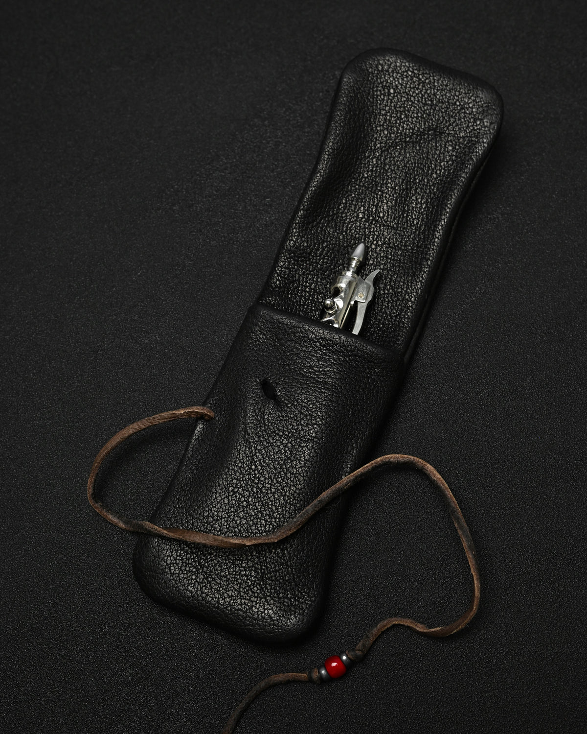 Wtopia Rare Leather Folding EDC Organizer – Deerskin Cord, Silver & Glass Details / Made in Japan