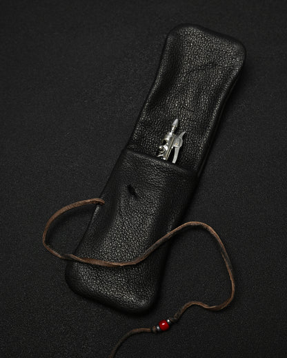 Wtopia Rare Leather Folding EDC Organizer – Deerskin Cord, Silver & Glass Details / Made in Japan