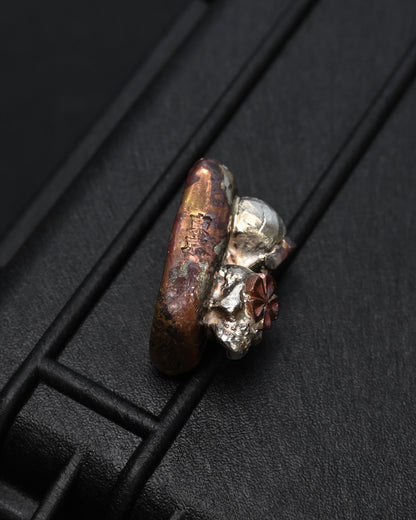 Rare ONE-OFF Wtopia × Sunizumi Shoten Double Skull Mixed-Metal EDC Challenge Coin / Worry Stone