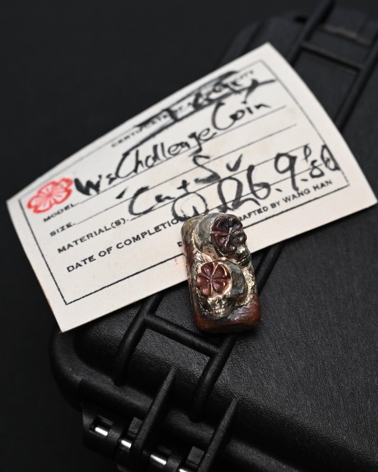 Rare ONE-OFF Wtopia × Sunizumi Shoten Double Skull Mixed-Metal EDC Challenge Coin / Worry Stone