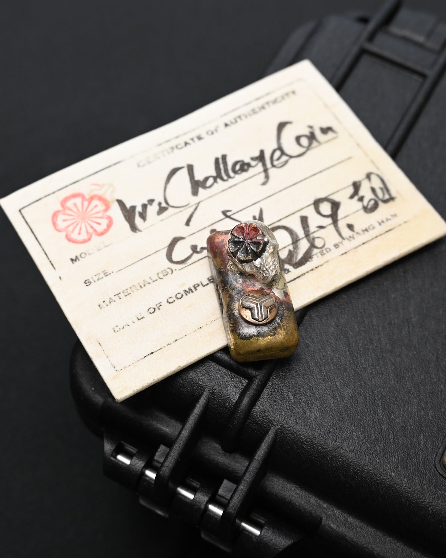 Rare ONE-OFF Wtopia × Sunizumi Shoten Mixed-Metal EDC Challenge Coin / Worry Stone – Silver Skull