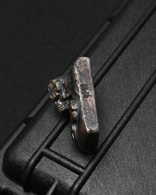 Rare ONE-OFF Wtopia × Sunizumi Silver Skull EDC Challenge Coin / Worry Stone – Bronze Floral & Sunizumi Crest / Made in Japan