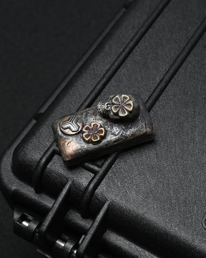 希少 ONE-OFF Wtopia × 三泉商店 シルバースカル EDC チャレンジコイン / ウォーリーストーン｜ブロンズ杏花・三泉シルバー紋飾｜日本製