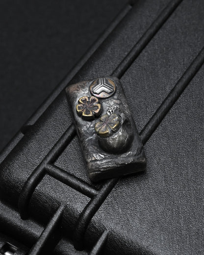 希少 ONE-OFF Wtopia × 三泉商店 シルバースカル EDC チャレンジコイン / ウォーリーストーン｜ブロンズ杏花・三泉シルバー紋飾｜日本製