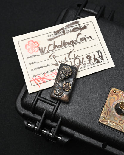 希少 ONE-OFF Wtopia × 三泉商店 シルバースカル EDC チャレンジコイン / ウォーリーストーン｜ブロンズ杏花・三泉シルバー紋飾｜日本製