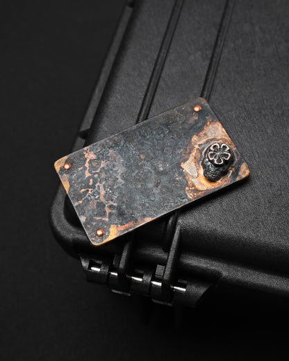 Rare Wtopia Handmade Vintage Bronze EDC Patch – 3D Silver Skull / Bronze Floral Detail / Copper Rivets / Made in Japan
