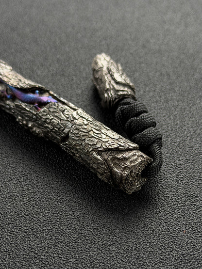Xunmu One-Off Titanium Deadwood Lanyard Bead – Handmade Lizard Nature EDC Art Piece