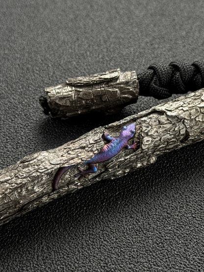 Xunmu One-Off Titanium Deadwood Lanyard Bead – Handmade Lizard Nature EDC Art Piece