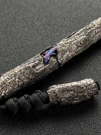Xunmu One-Off Titanium Deadwood Lanyard Bead – Handmade Lizard Nature EDC Art Piece