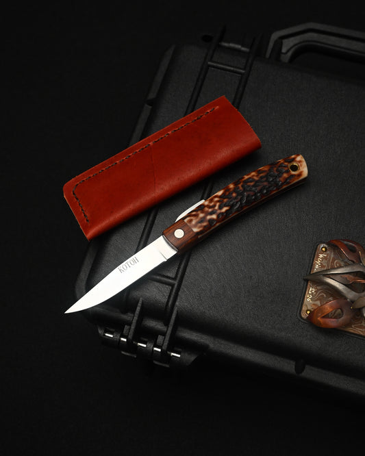 Yoshimi Koto Handmade Higonokami EDC Folding Knife K2611 – VG10 / Wood & Deer Antler Inlay