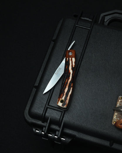 Yoshimi Koto Handmade Higonokami EDC Folding Knife K2613 – D2 Steel / Wood & Deer Antler Handle
