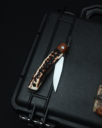 Yoshimi Koto Handmade Higonokami EDC Folding Knife K2613 – D2 Steel / Wood & Deer Antler Handle