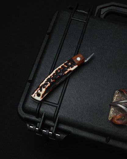 Yoshimi Koto Handmade Higonokami EDC Folding Knife K2613 – D2 Steel / Wood & Deer Antler Handle