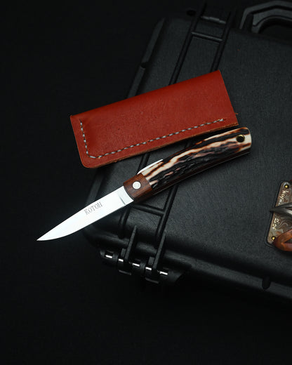 Yoshimi Koto Handmade Higonokami EDC Folding Knife K2613 – D2 Steel / Wood & Deer Antler Handle