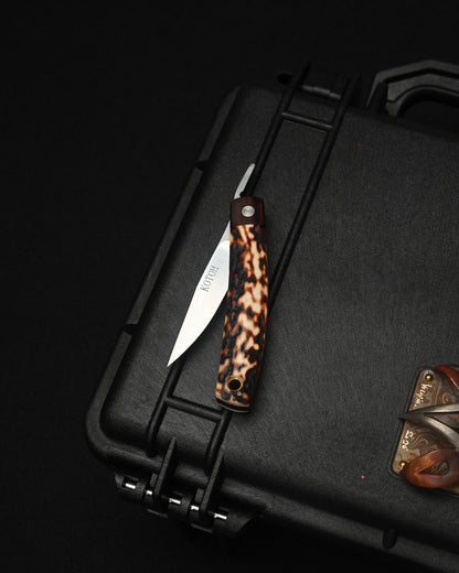 Yoshimi Koto Handmade Higonokami EDC Folding Knife K2614 – D2 Steel / Wood & Deer Antler Handle