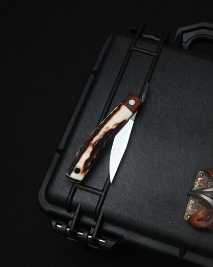 Yoshimi Koto Handmade Higonokami EDC Folding Knife K2614 – D2 Steel / Wood & Deer Antler Handle
