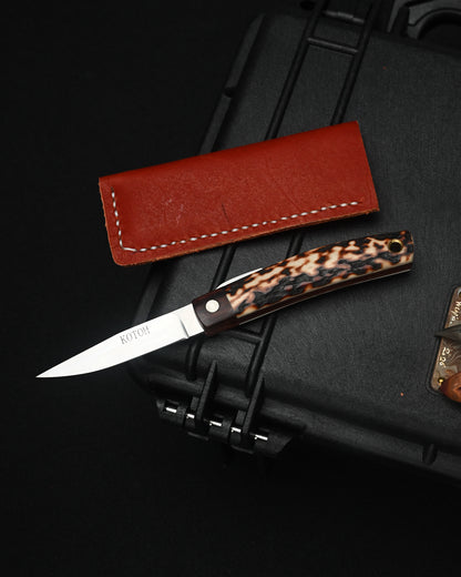 Yoshimi Koto Handmade Higonokami EDC Folding Knife K2614 – D2 Steel / Wood & Deer Antler Handle