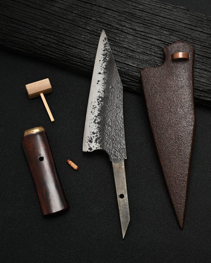 Rare ONE-OFF Yukio Nibe NO.R5-26 Custom Knife – Warikomi Carbon Steel / Sabiji Finish / Urushi Wood Handle / Japan