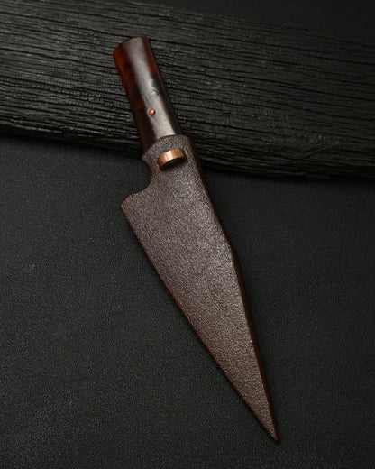 Rare ONE-OFF Yukio Nibe NO.R5-26 Custom Knife – Warikomi Carbon Steel / Sabiji Finish / Urushi Wood Handle / Japan