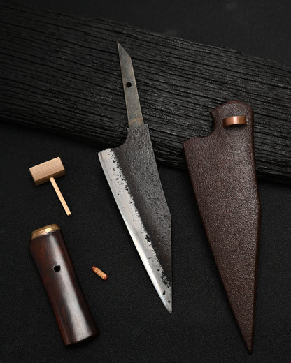 Rare ONE-OFF Yukio Nibe NO.R5-26 Custom Knife – Warikomi Carbon Steel / Sabiji Finish / Urushi Wood Handle / Japan