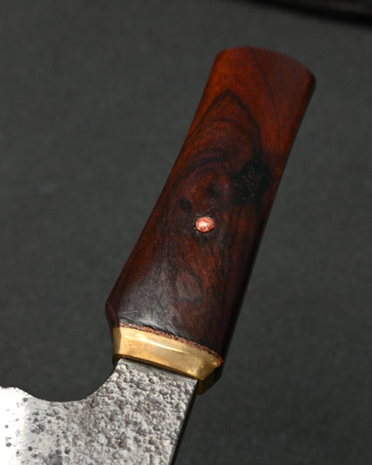 Rare ONE-OFF Yukio Nibe NO.R5-26 Custom Knife – Warikomi Carbon Steel / Sabiji Finish / Urushi Wood Handle / Japan