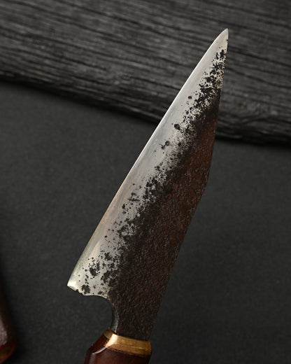 Rare ONE-OFF Yukio Nibe NO.R5-26 Custom Knife – Warikomi Carbon Steel / Sabiji Finish / Urushi Wood Handle / Japan