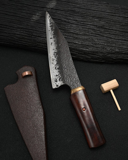 Rare ONE-OFF Yukio Nibe NO.R5-26 Custom Knife – Warikomi Carbon Steel / Sabiji Finish / Urushi Wood Handle / Japan