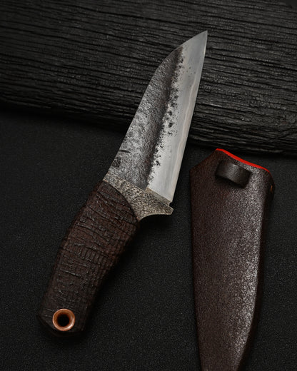 Rare ONE-OFF Yukio Nibe NO.R5-37 Custom Art Knife – Forged Carbon Steel / Sabiji Finish / Lacquered Wood / Japan