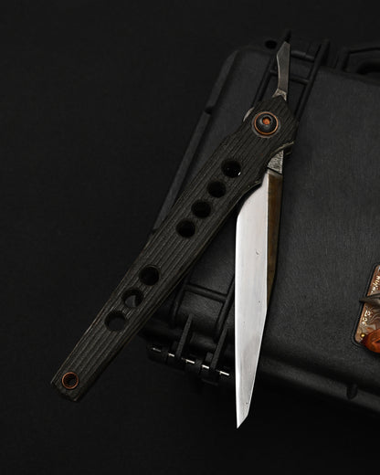 Ultra-Rare ONE-OFF Yukio Nibe Custom Folding Knife NO.R8-1 – Reclaimed Japanese Sword Steel / Iron Handle / Heiju Signature
