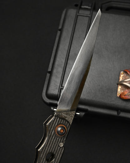 Ultra-Rare ONE-OFF Yukio Nibe Custom Folding Knife NO.R8-1 – Reclaimed Japanese Sword Steel / Iron Handle / Heiju Signature
